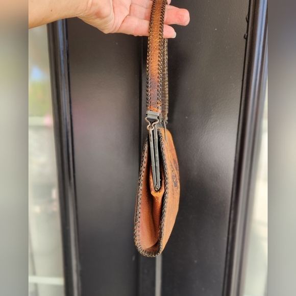 Antique Tooled Leather Purse Floral Design Art Nouveau Turnlock Bag - Picture 10 of 12